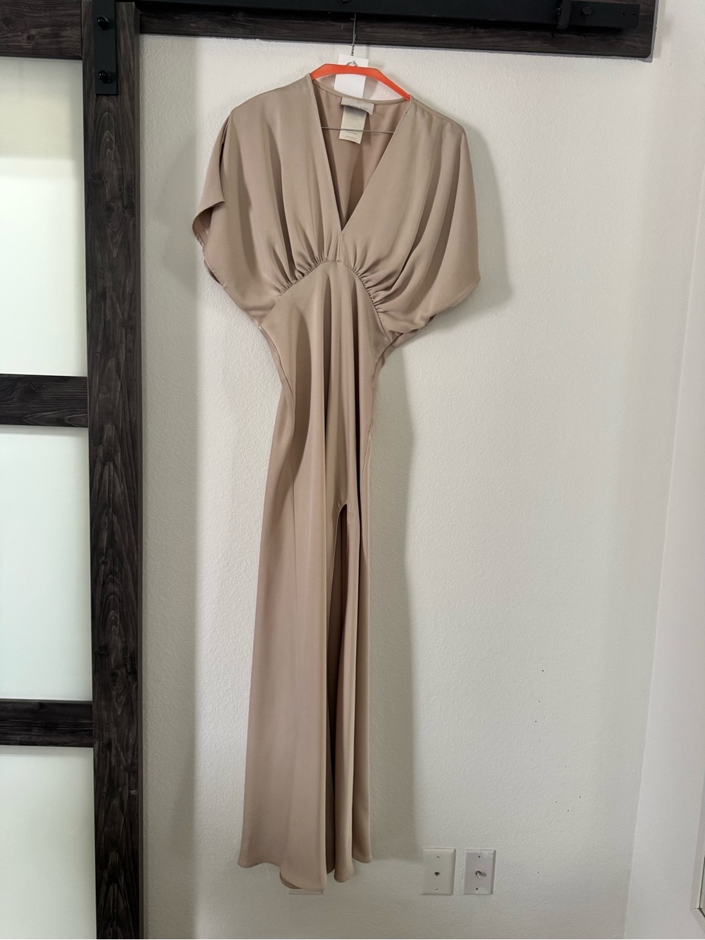 BHLDN Champagne Maxi Dress with V-Neck and Side Slit - Picture 1 of 4